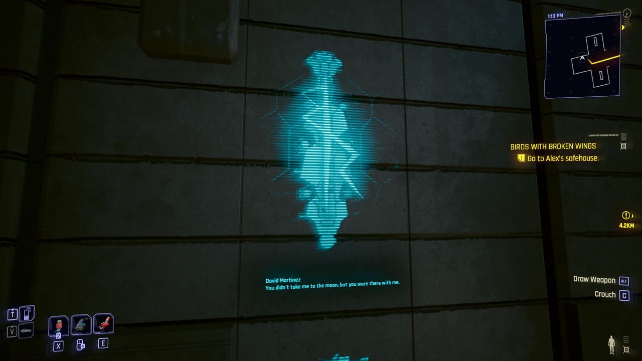 A memorial in Cyberpunk 2077 that reads: "David Martinez: You didn't take me to the moon, but you were still there with me."