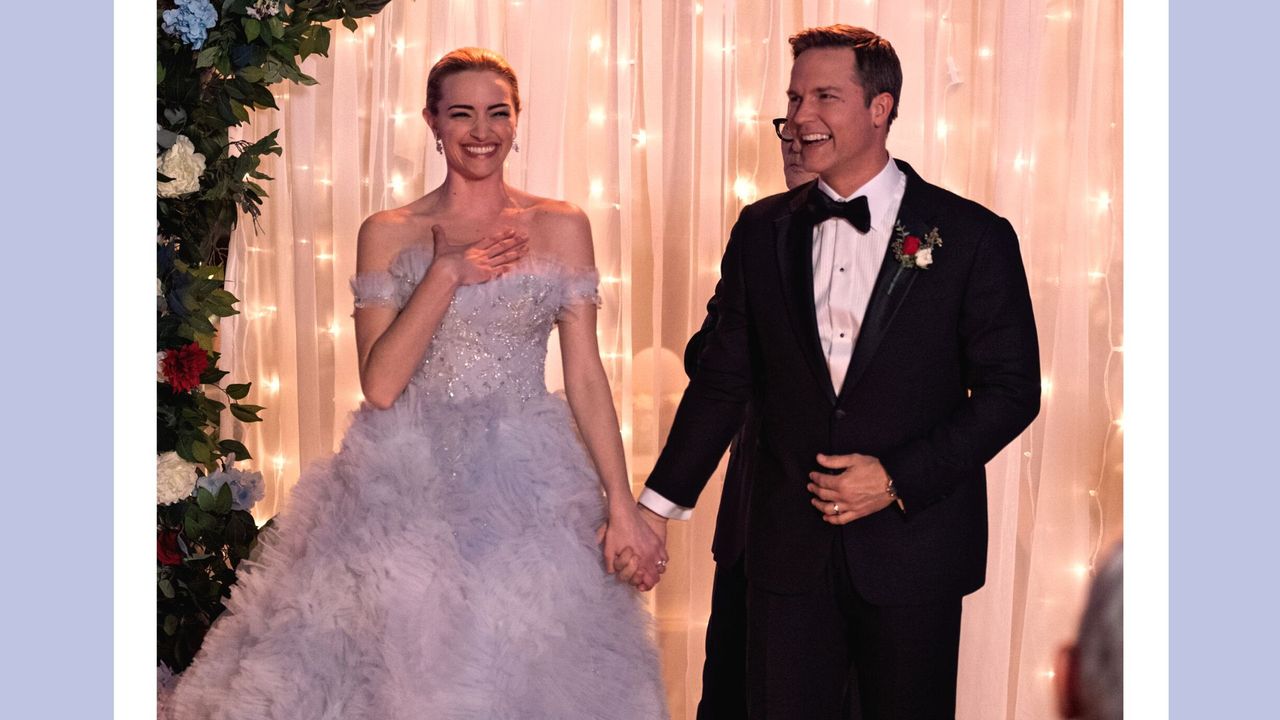 &#039;Ginny &amp; Georgia&#039; wedding dress. Brianne Howey as Georgia, Scott Porter as Mayor Paul Randolph in episode 210 of Ginny &amp; Georgia