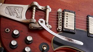 The usefulness of the Bigsby vibrato extended into the era of rock music, as evidenced by the B7 on this 60s Gibson SG