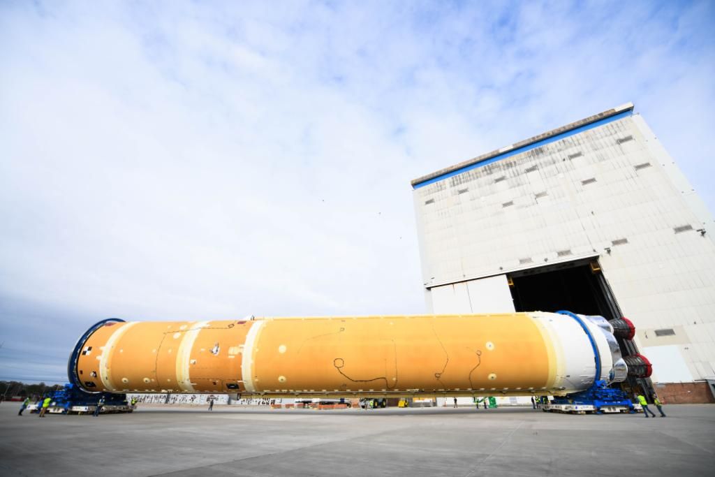 NASA Preps Core Stage of Massive Space Launch System Megarocket for Big Test
