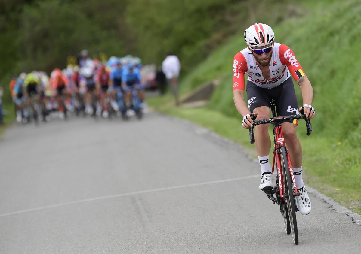 Tomasz Marczynski (Lotto Soudal) attacks at Fleche Wallonne.