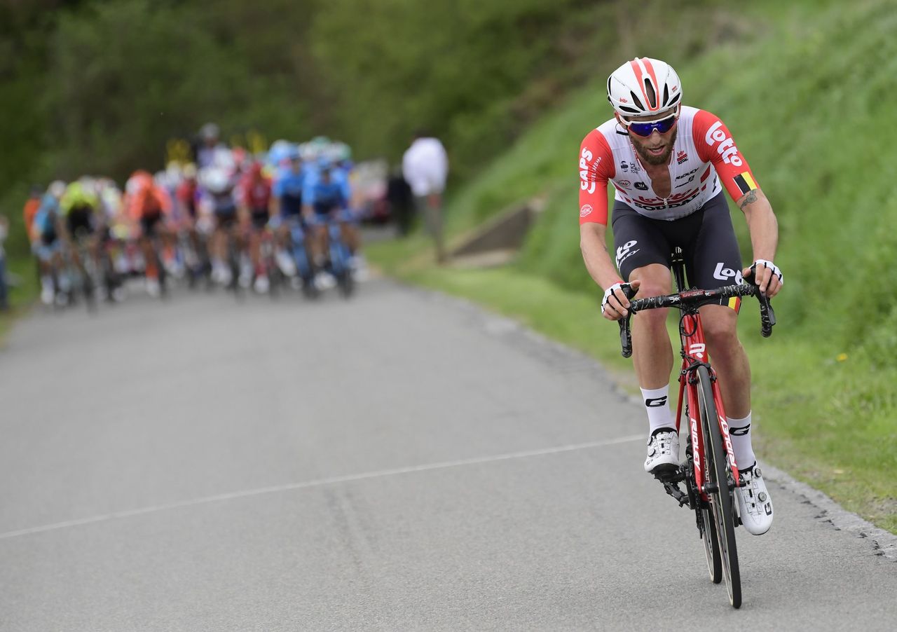 Tomasz Marczynski (Lotto Soudal) attacks at Fleche Wallonne.