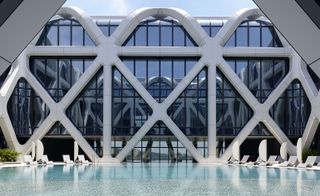 Swimming pool at Zaha Hadid Architects' Morpheus hotel, Macau, China