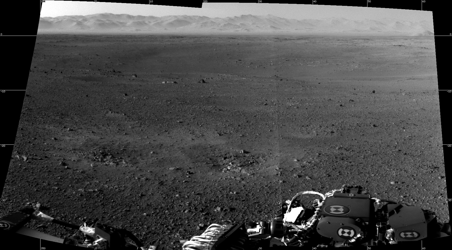 First full-resolution photos of Mars by Curiosity rover&#039;s mast-mounted navigation cameras.