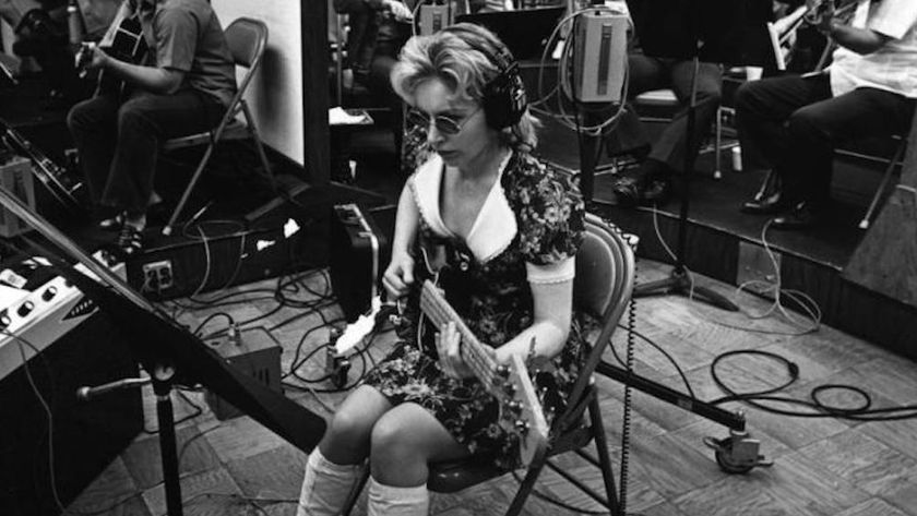 Carol Kaye playing bass guitar in a Los Angeles recording studio, early 1960&#039;s