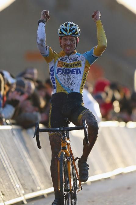 Tom Meeusen (Telenet-Fidea) celebrates victory in the final Superprestige round in Middelkerke