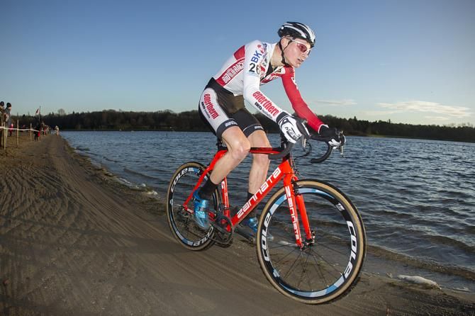 Van der Poel on his own on the beach