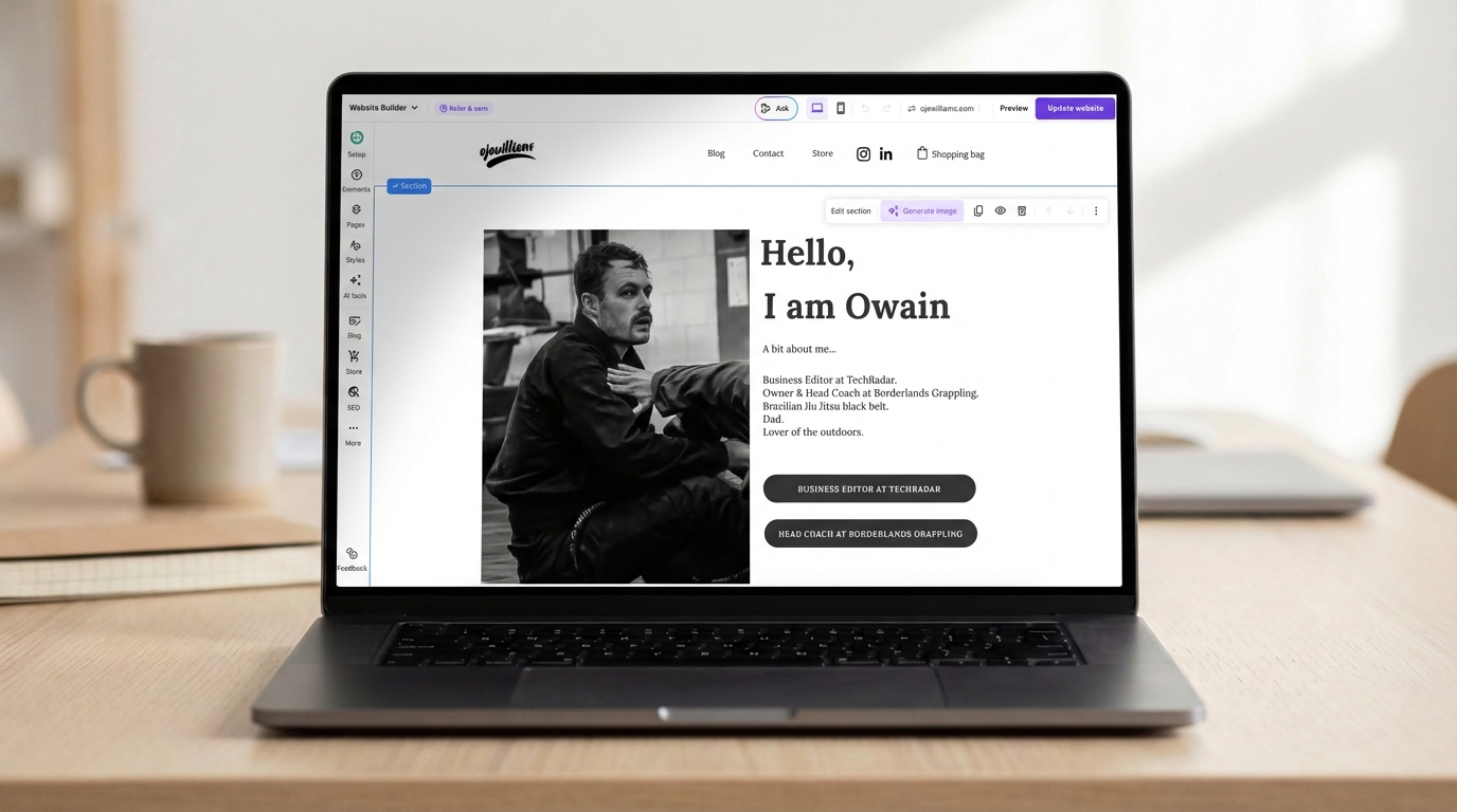 screenshot of ojawilliams.com built on Hostinger on a macbook 