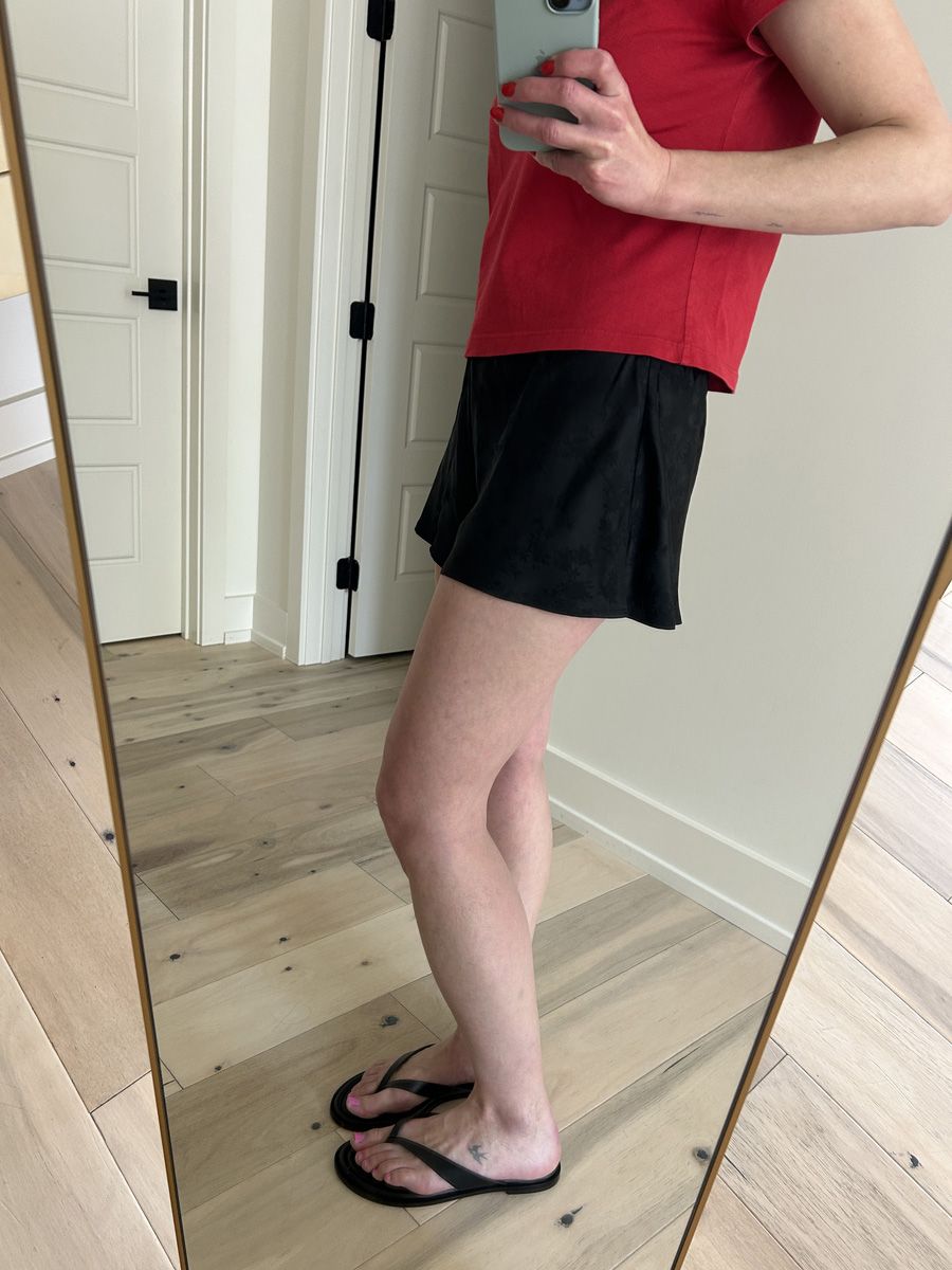 Reformation Gale shorts try-on