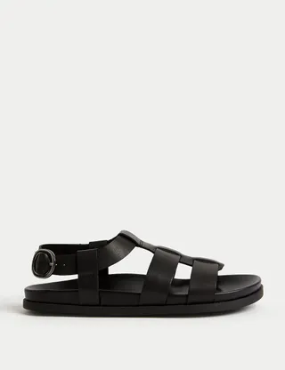 M&S collection + Wide-fit leather strap flat sandals