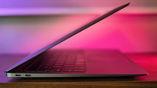 MacBook Air M1 with pink lighting