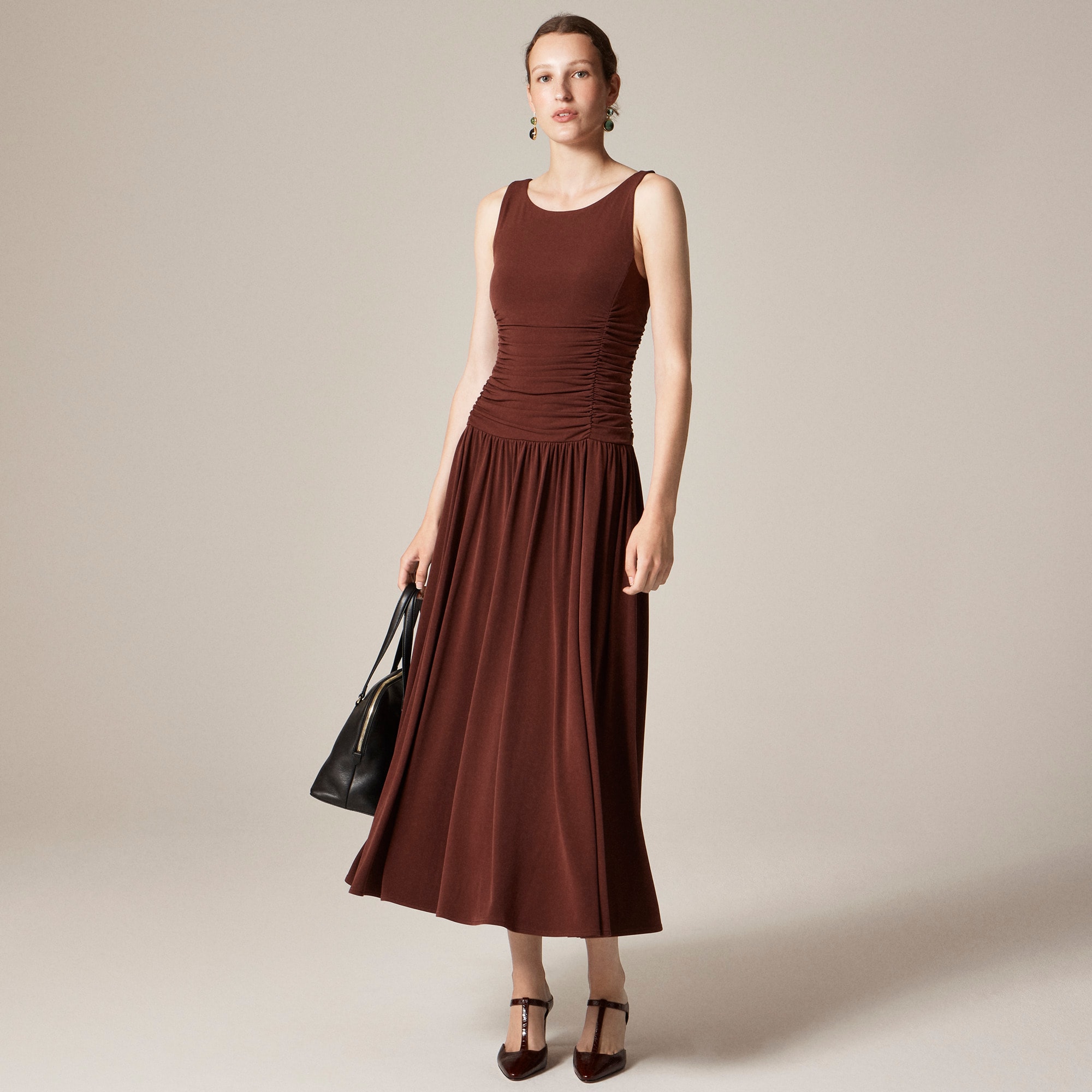 Drop-Waist Boatneck Dress in Matte Jersey