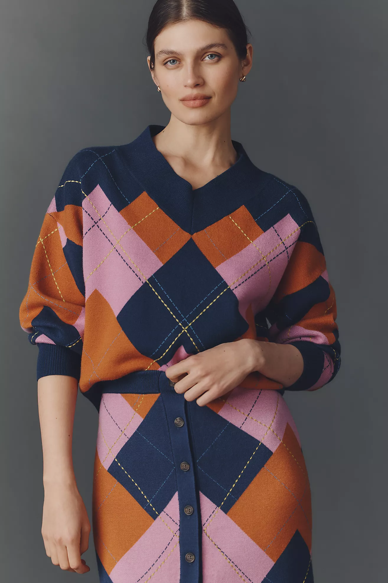 Maeve V-Neck Argyle Sweater