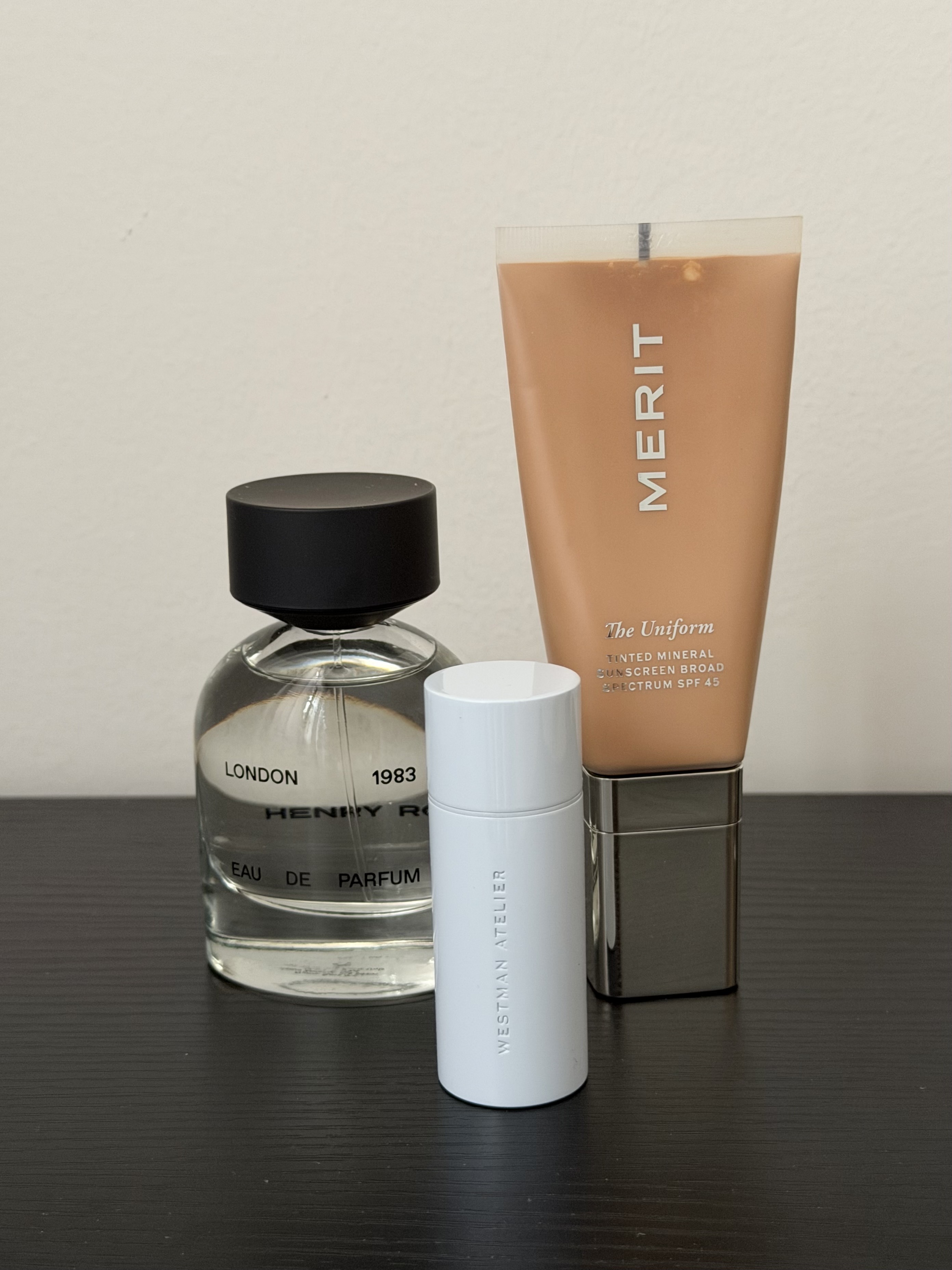 Products on a desk.
