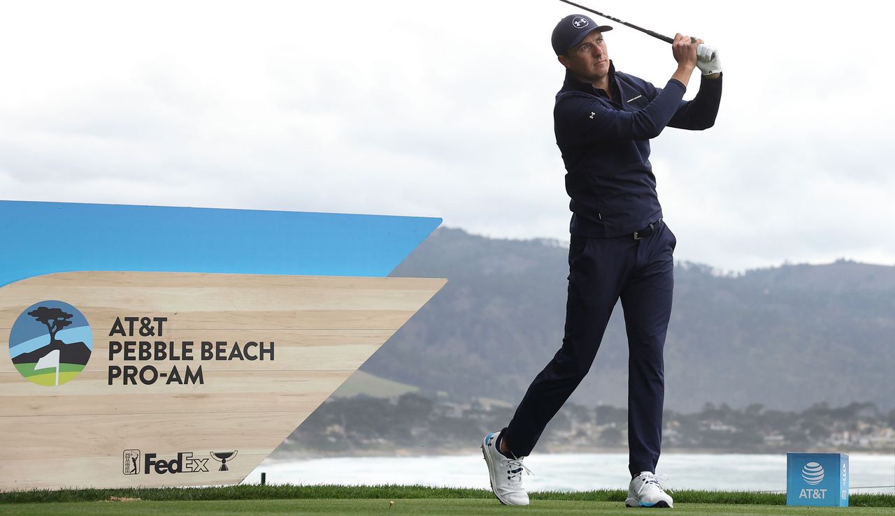 Jordan Spieth tees off at the AT&amp;T Pebble Beach Pro-Am