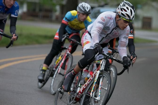 Jelly Belly rider Luis Lemus, Mexican National Road Champion, leads the four-man breakaway through Rudy, Arkansas.