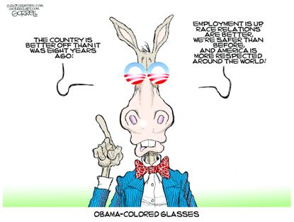 Political cartoon U.S. Barack Obama rosy vision