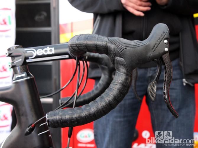 Two layers of Lizard Skins DSP tape make for quite the handful on Marcel Sieberg's (Lotto-Belisol) Ridley X-Night at Scheldeprijs