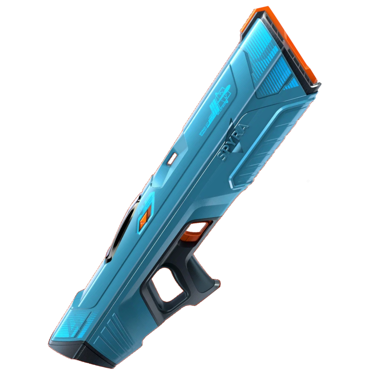 SpyraFour in blue, on a plain background
