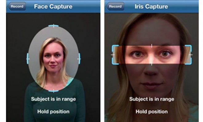 The app can be used for iris, face, fingerprint, and voice biometric capture.