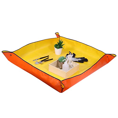 Nwvuop 100cm X 100cm Plant Repotting Mat Waterproof Planting Operation Mat Thicken Indoor Transplanting Planting Tarp Mat Green, Yellow