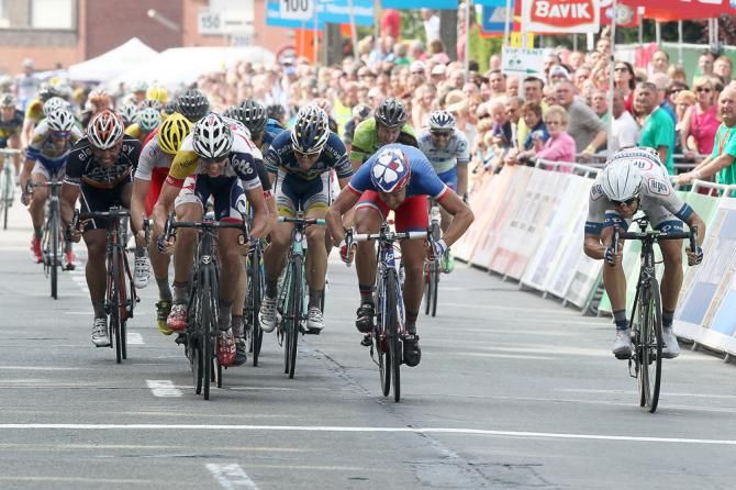 The sprint for first would be very close between the top three finishers at Halle-Ingooigem