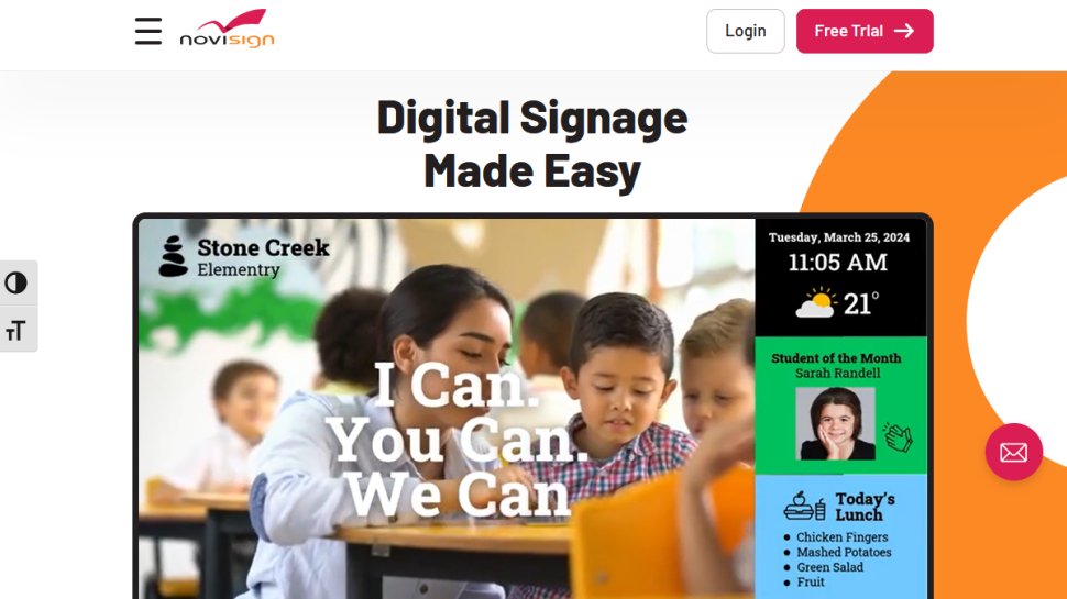 NoviSign website screenshot (February 2026).