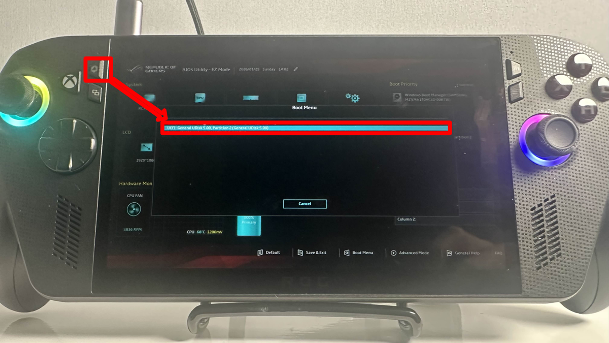 BIOS and Boot menu settings on Xbox ally