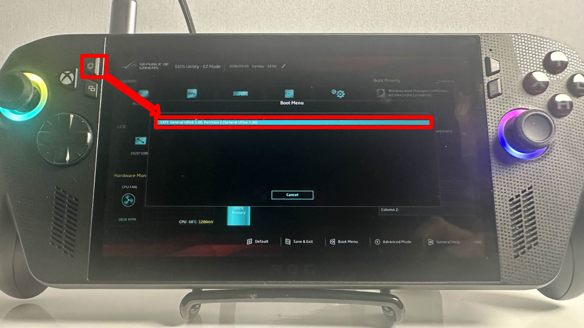 BIOS and Boot menu settings on Xbox ally