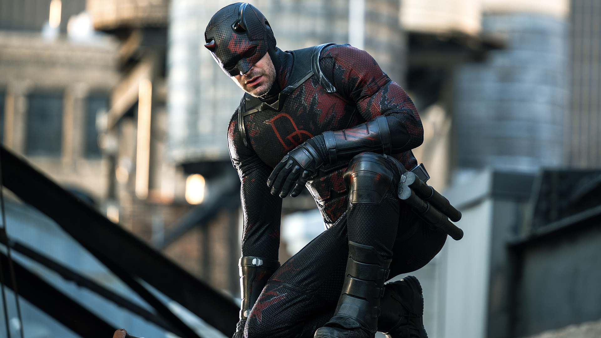 Daredevil squatting on a rooftop in Daredevil: Born Again season 2 episode 7