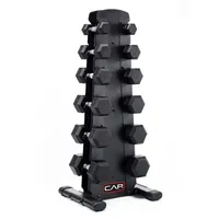 CAP Rubber Coated Hex Dumbbell Set With Vertical Rack CAP Rubber Coated Hex Dumbbell Set With Vertical Rack