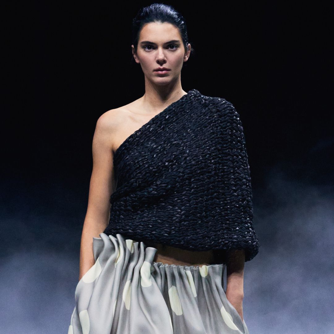 Kendall Jenner on the Khaite runway wearing polka dots