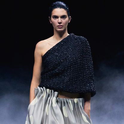 Kendall Jenner on the Khaite runway wearing polka dots