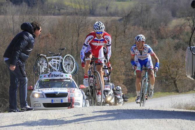 Belkov (Katusha) in the breakaway with Ermeti (Androni)