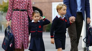 princess charlotte arrives for her first day of school at thomas's battersea in london, accompanied by her brother prince george and her parents the duke and duchess of cambridge pa photo picture date thursday september 5, 2019 see pa story royal charlotte photo credit should read aaron chownpa wire