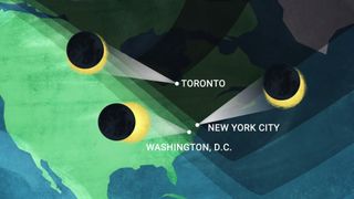 This map shows how the solar eclipse of June 10, 2021 will appear from cities in the eastern U.S.