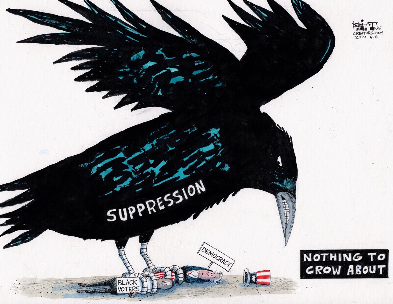 Political Cartoon U.S. georgia voter suppression jim crow