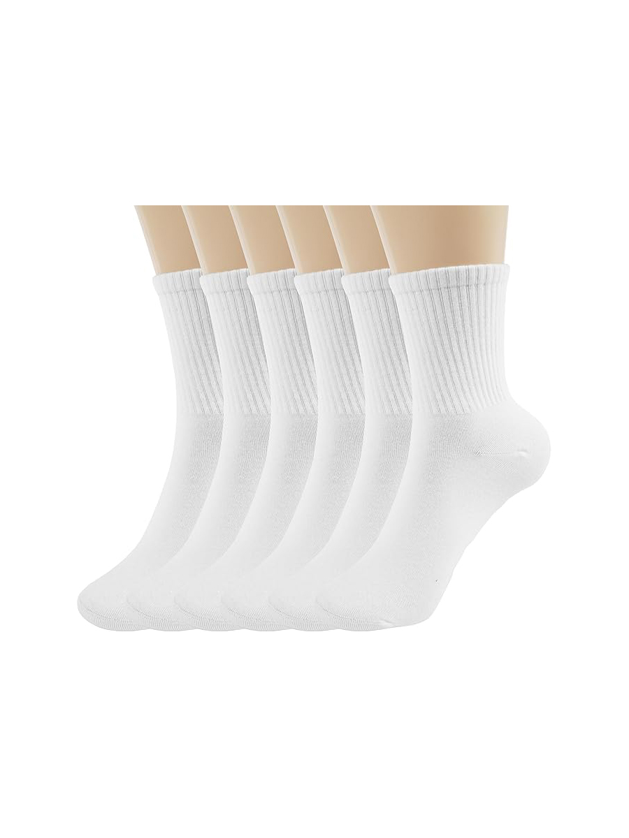 BomKinta, Bomkinta Women Casual Calf Socks - Cute Cotton Crew Socks - Soft Above Ankle Sock 6 Pairs All White Size 5-10