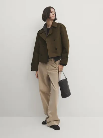 2-layer double-breasted cropped trench coat