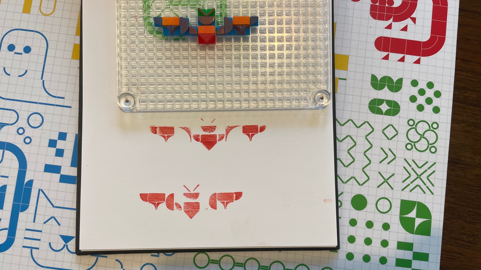 Prixel stamp kit results - a red bat next to the stamp