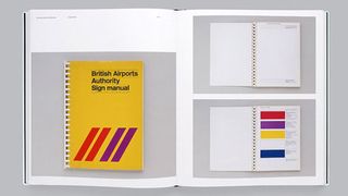 Brand colours are important to specify in detail, as shown in this spread from Manuals 2 featuring guidelines for the British Airports Authority signage