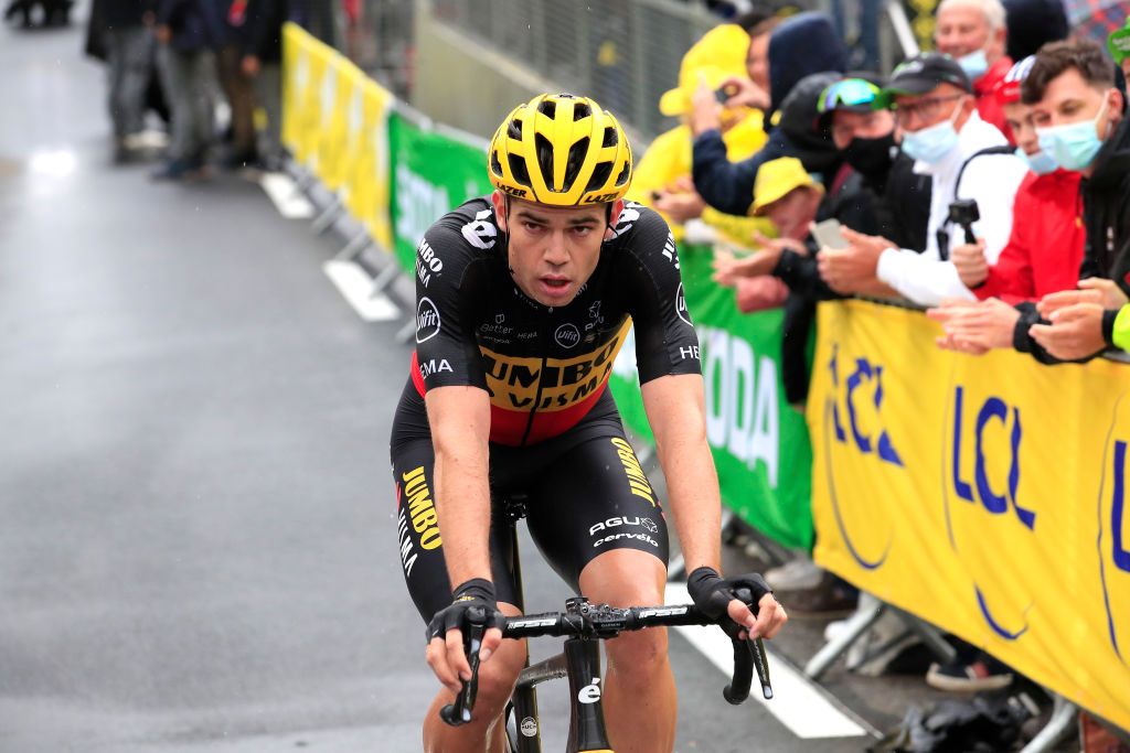 LE GRAND BORNAND FRANCE JULY 03 Wout Van Aert of Belgium and Team JumboVisma at arrival during the 108th Tour de France 2021 Stage 8 a 1508km stage from Oyonnax to Le GrandBornand LeTour TDF2021 on July 03 2021 in Le Grand Bornand France Photo by Luca Bettini PoolGetty Images