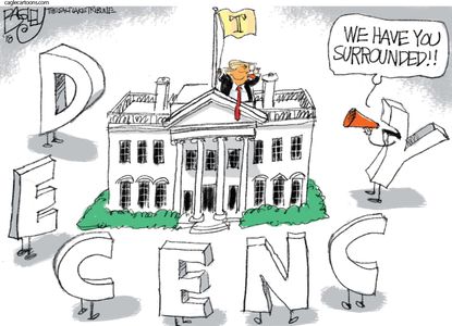 Political cartoon U.S. Trump decency White House