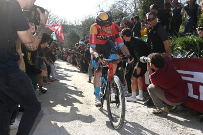 Matej Mohoric in action at Strade Bianche