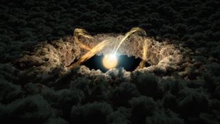 An artist's depiction of a star surrounded by a protoplanetary disk.