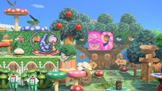 Animal Crossing: New Horizons Island ideas themed around Alice in Wonderland