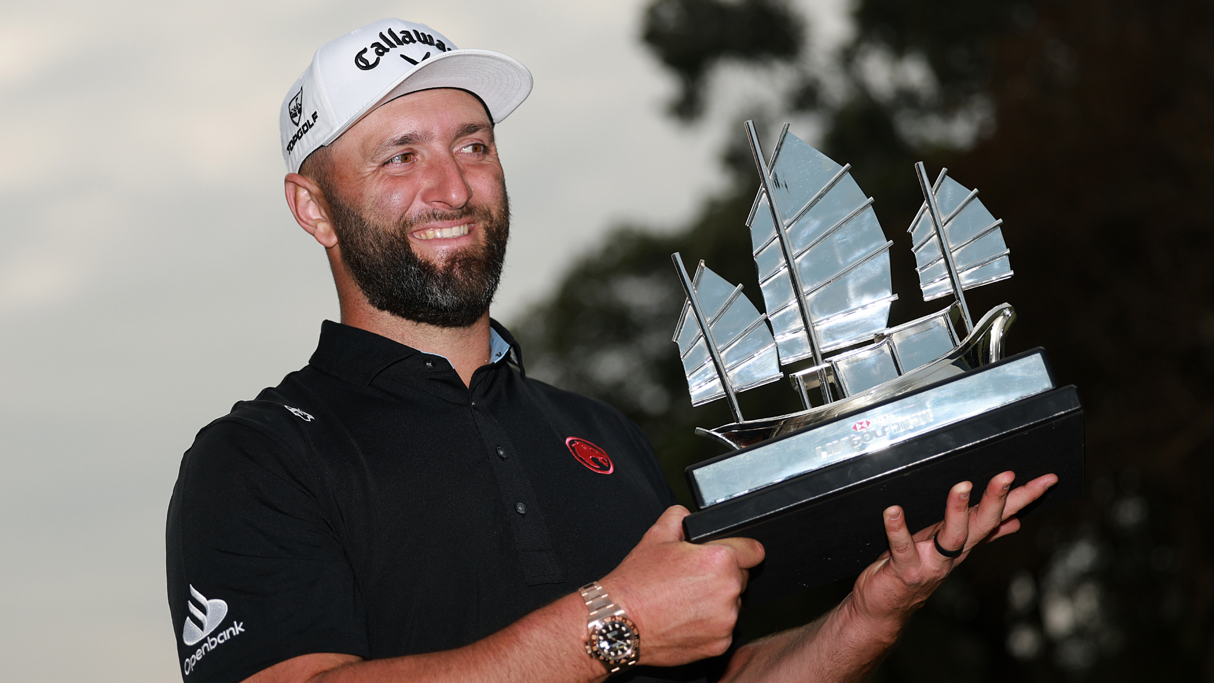 Jon Rahm with the LIV Golf Hong Kong trophy