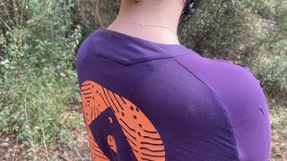 Shoulder detail of rider wearing Brain Dead X Rapha Women's Trail Windblock Jersey