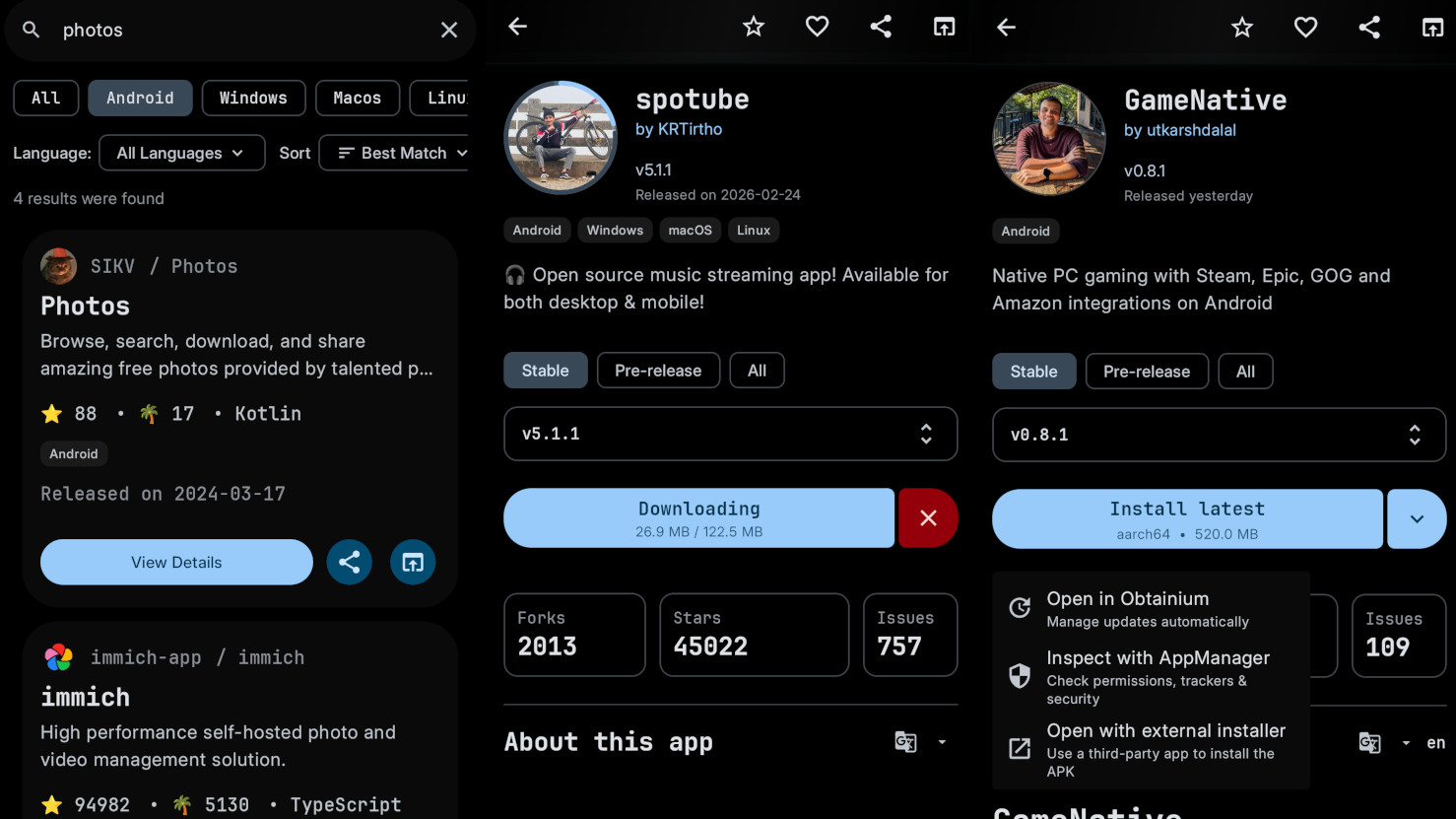GitHub Store on Android screenshots