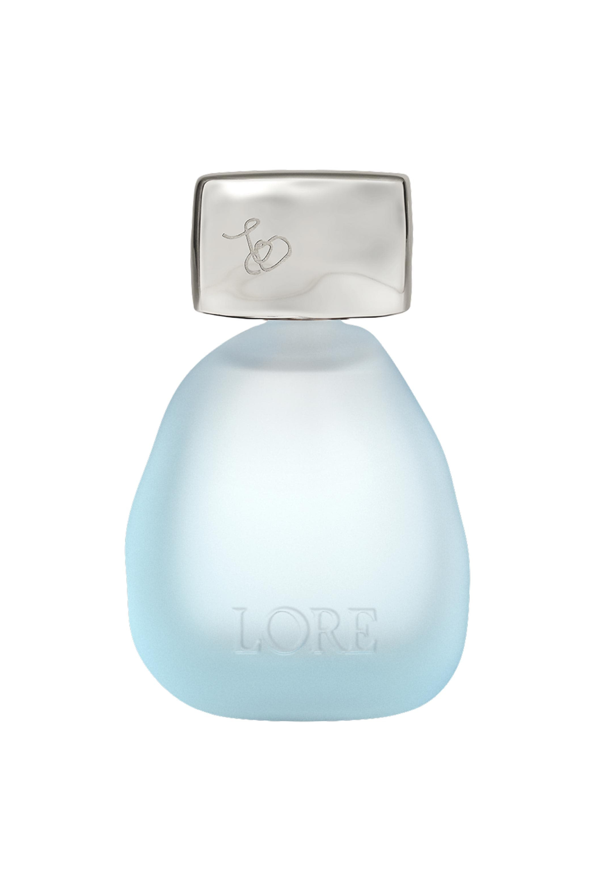 A bottle of LORE fragrance.